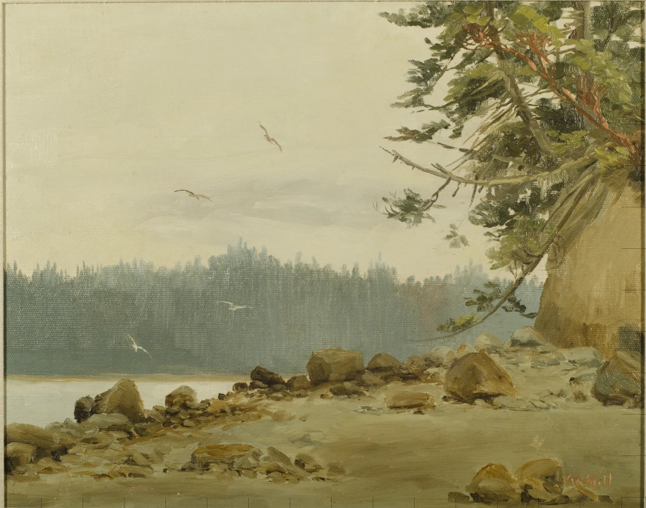 1861-Abby Williams Hill - Scena di spiaggia a Puget Sound